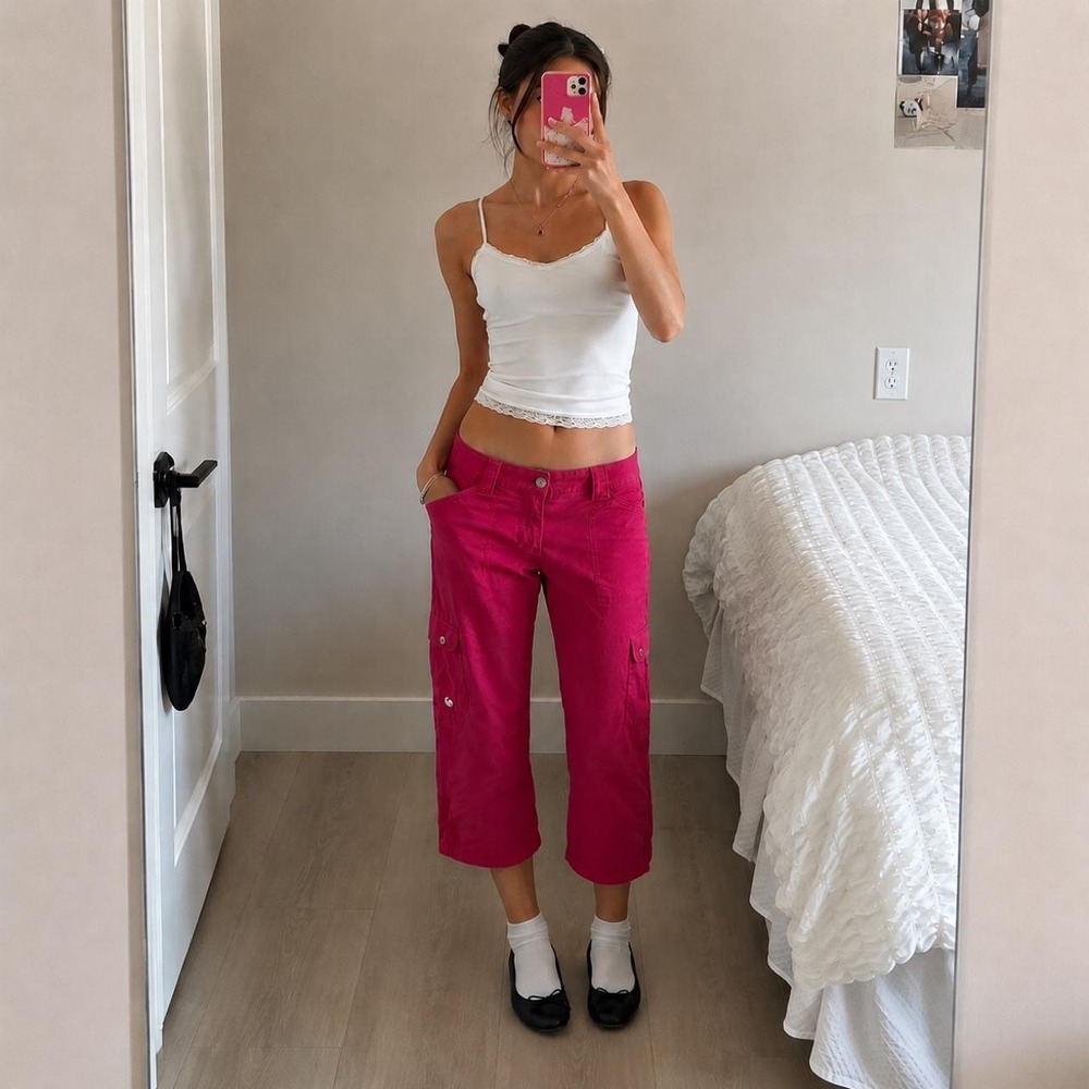 Pink Cargo Capri Pants Women‎ 4 Y2K Low Rise Utility Gorpcore Athleisure Sporty
